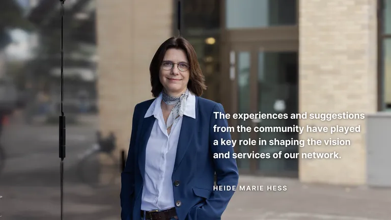 Heide Marie Hess standing outside with quote - The experiences and suggestions from the community have played a key role in shaping the vision and services of or network.
